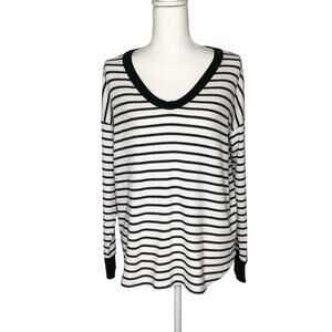 Lou & Grey Blue White Scoop Neck Waffle Top Medium